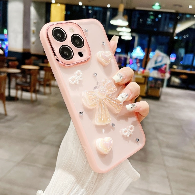 Black Elegant Bow Heart Pearl iPhone Case