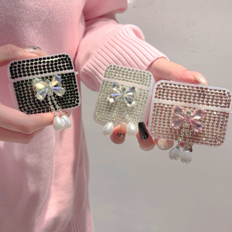Black Teardrop Rhinestone Butterfly AirPods Case
