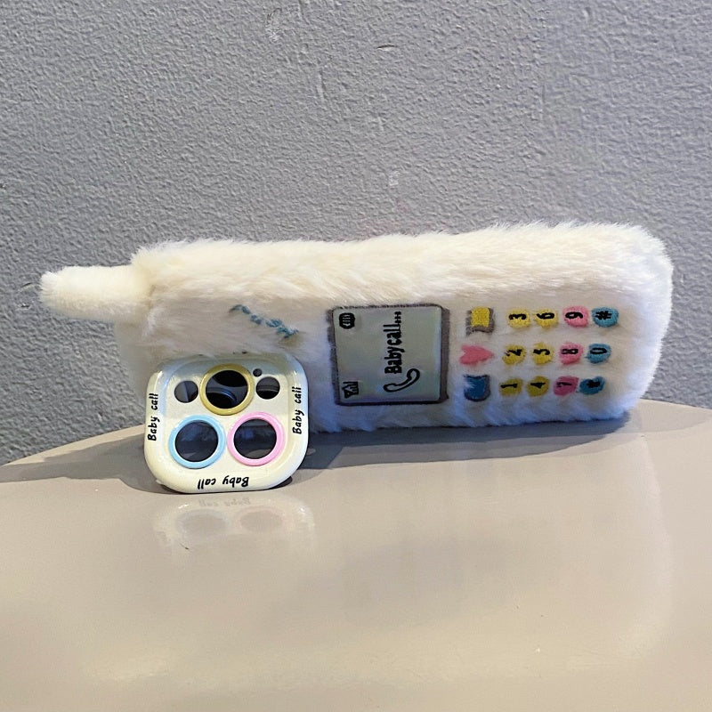 White Retro Handset Plush iPhone Case