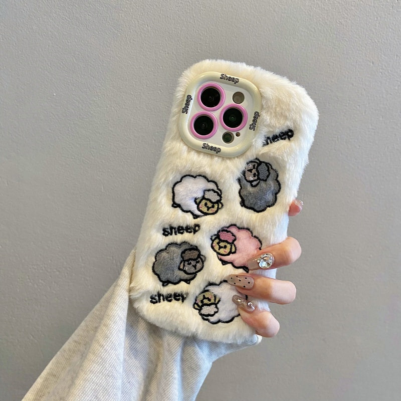 Cloud-Like Softness!Light Pink Plush Sheep iPhone Case