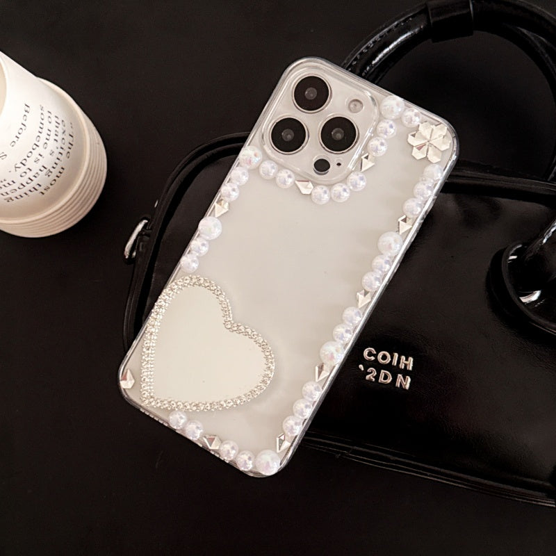 Elegant Pearl Heart Mirror iPhone Case