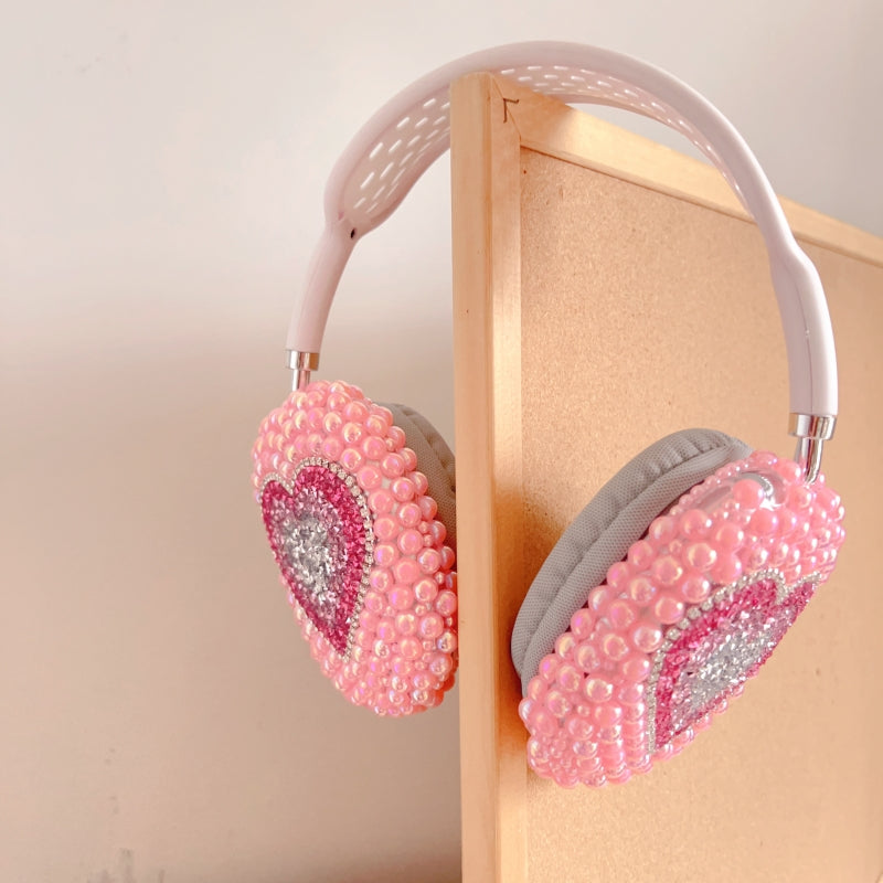 Sparkling Rhinestones Heart-shaped Pearl Iridescent AirPods Max Case