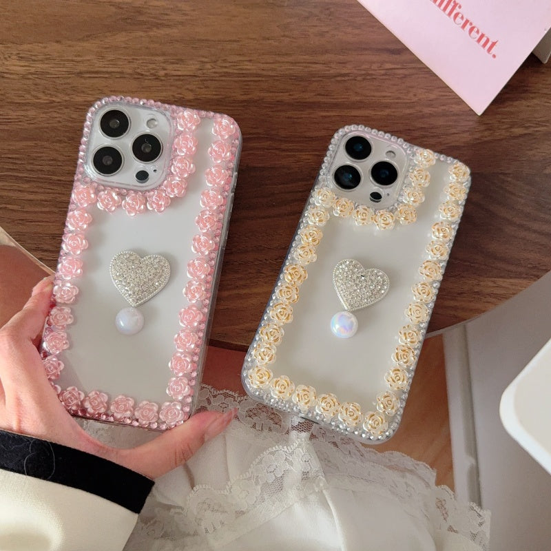 Bloom With Love!Flowers & Heart Pearl iPhone Case