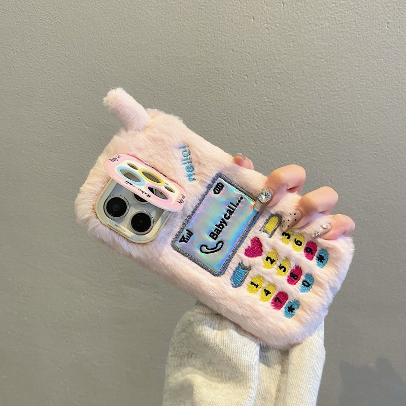 White Retro Handset Plush iPhone Case