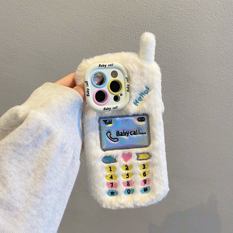 White Retro Handset Plush iPhone Case