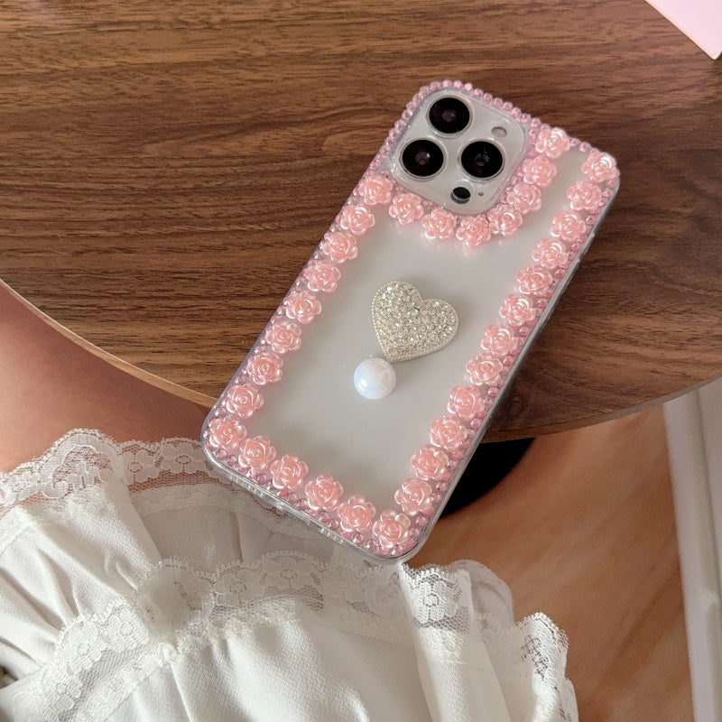 Bloom With Love!Flowers & Heart Pearl iPhone Case