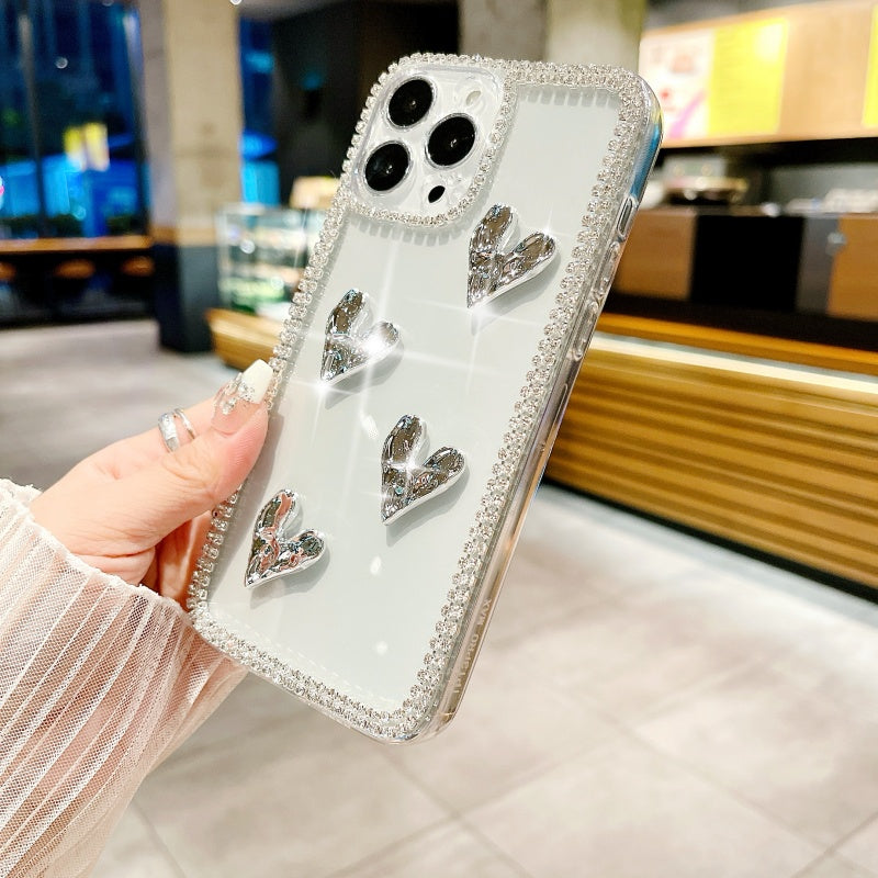 Glittering Electroplated Heart Rhinestones iPhone Case