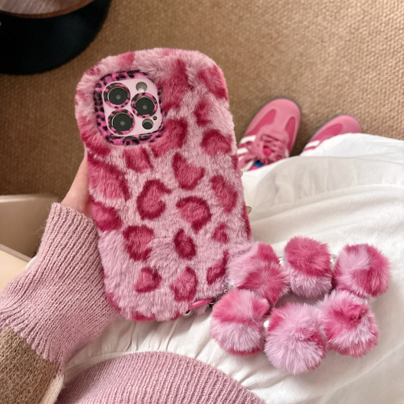 Wild & Chic!Brown Leopard Print Plush iPhone Case With Free Wristlet