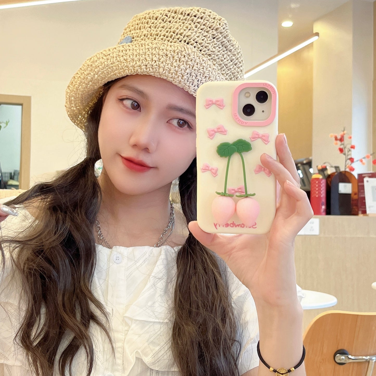 Pink Strawberry iPhone Case with Pendant
