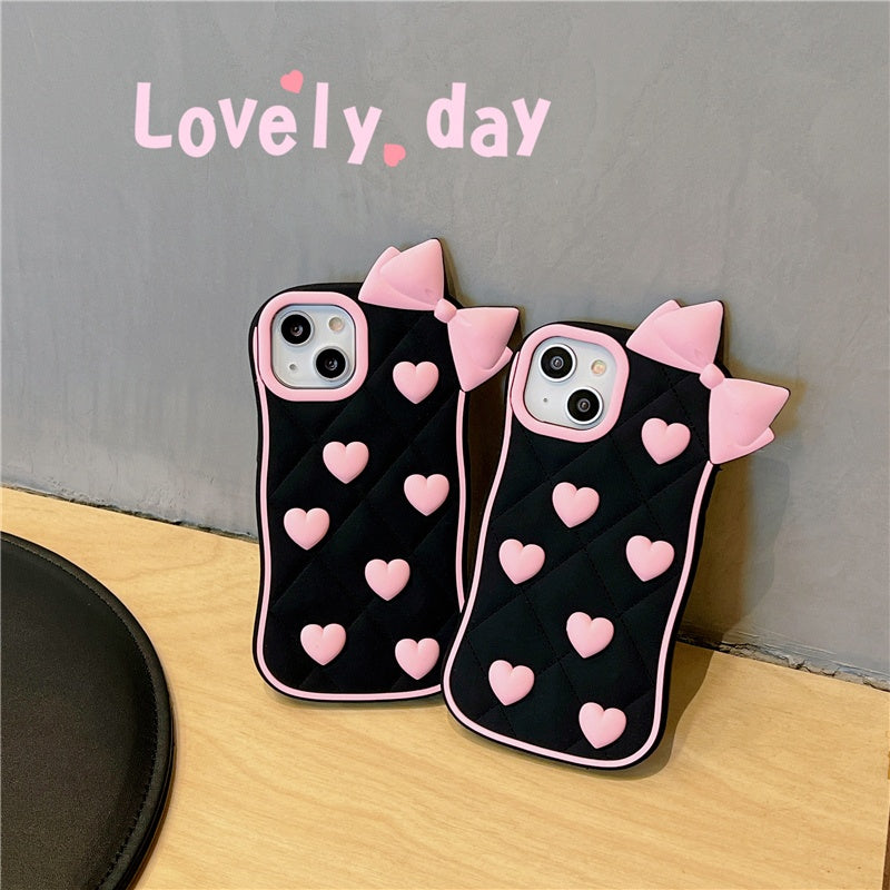 Black iPhone Case With Bow And Heart
