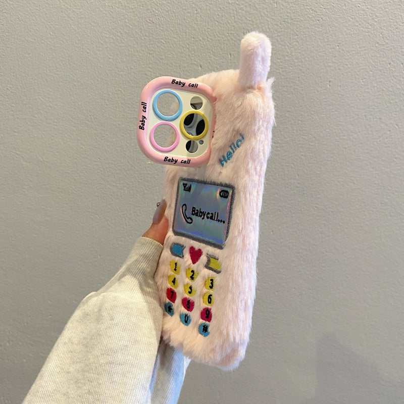 White Retro Handset Plush iPhone Case