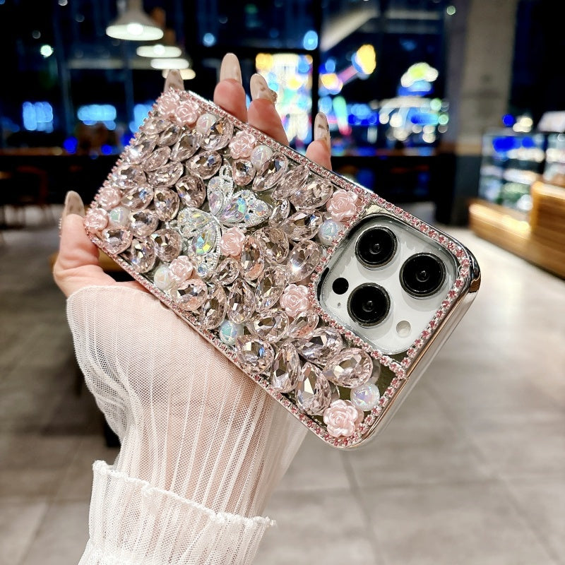 Sparkling Rhinestones Butterfly Flowers iPhone Case