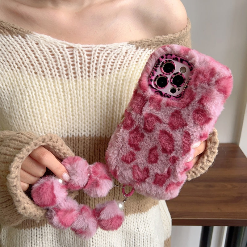 Wild & Chic!Brown Leopard Print Plush iPhone Case With Free Wristlet