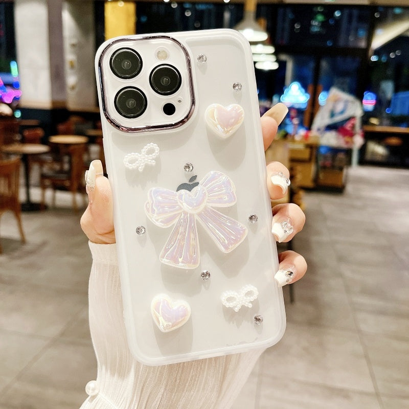 Black Elegant Bow Heart Pearl iPhone Case