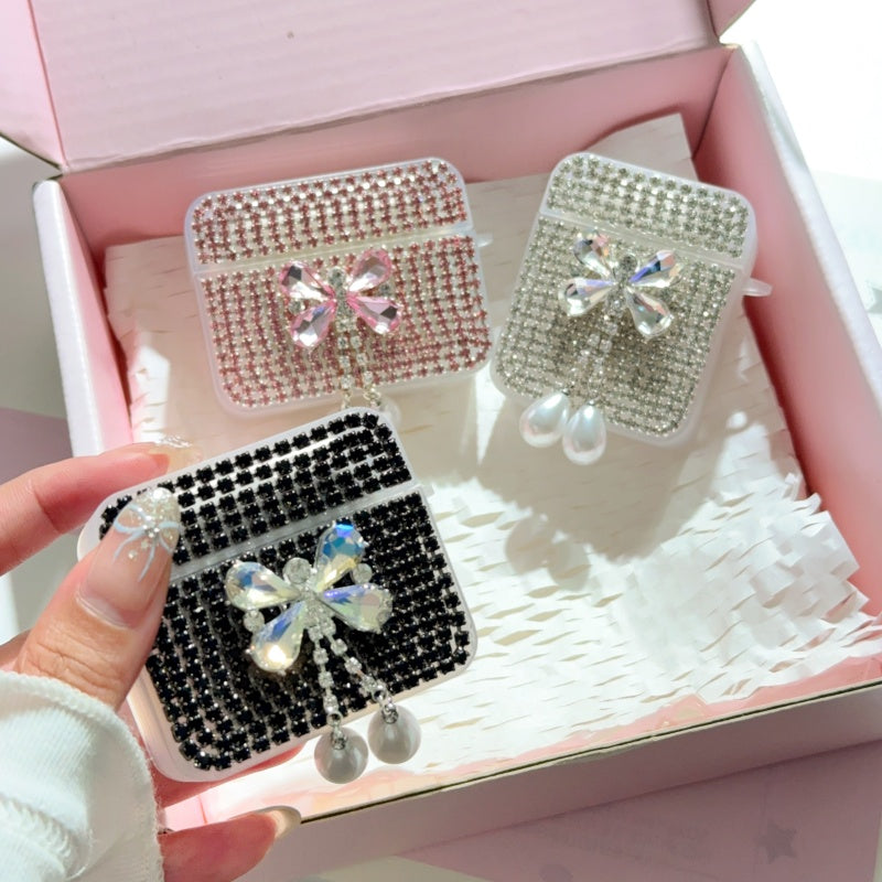 Black Teardrop Rhinestone Butterfly AirPods Case