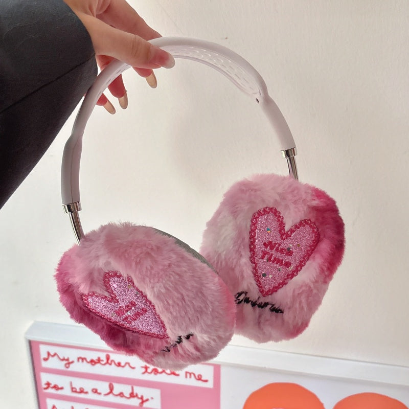 Glitter Heart Plush Pink AirPods Max Case