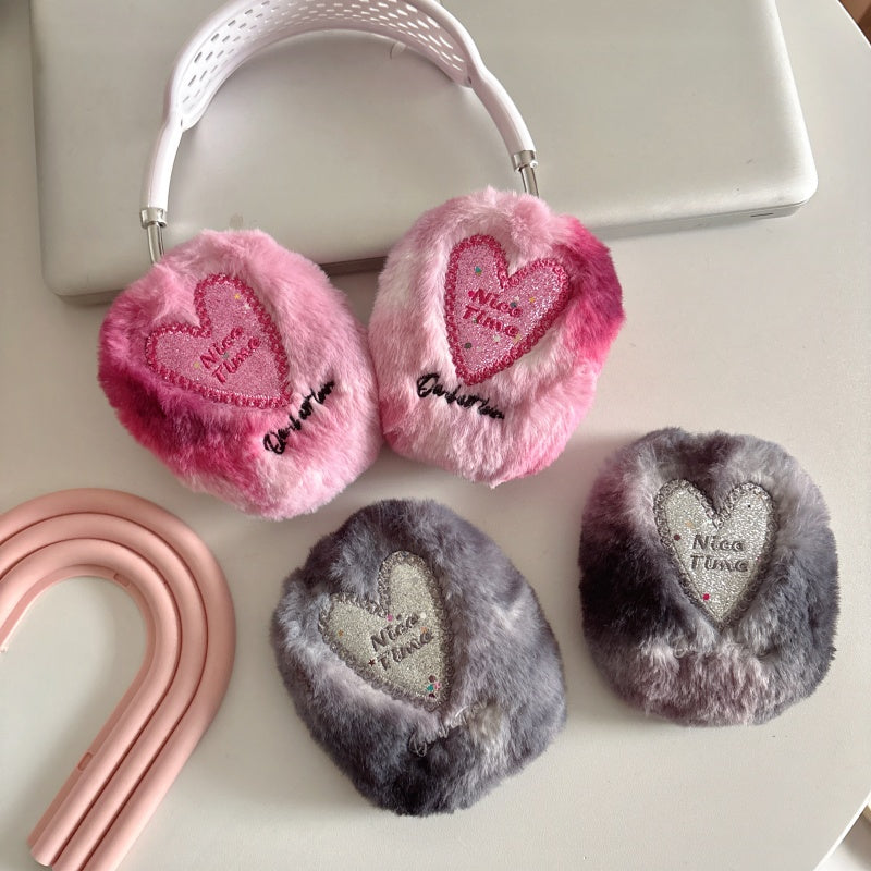 Glitter Heart Plush Pink AirPods Max Case