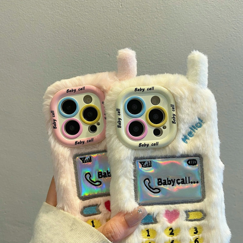 White Retro Handset Plush iPhone Case