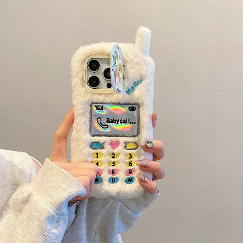 White Retro Handset Plush iPhone Case