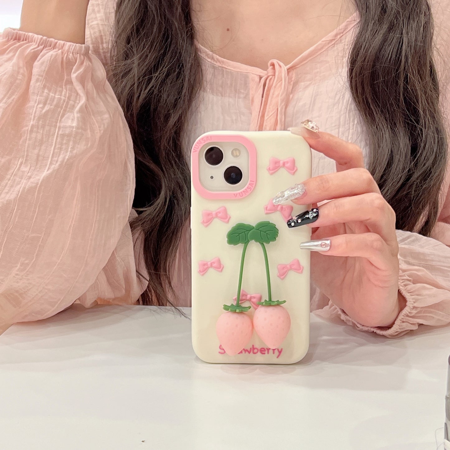 Pink Strawberry iPhone Case with Pendant