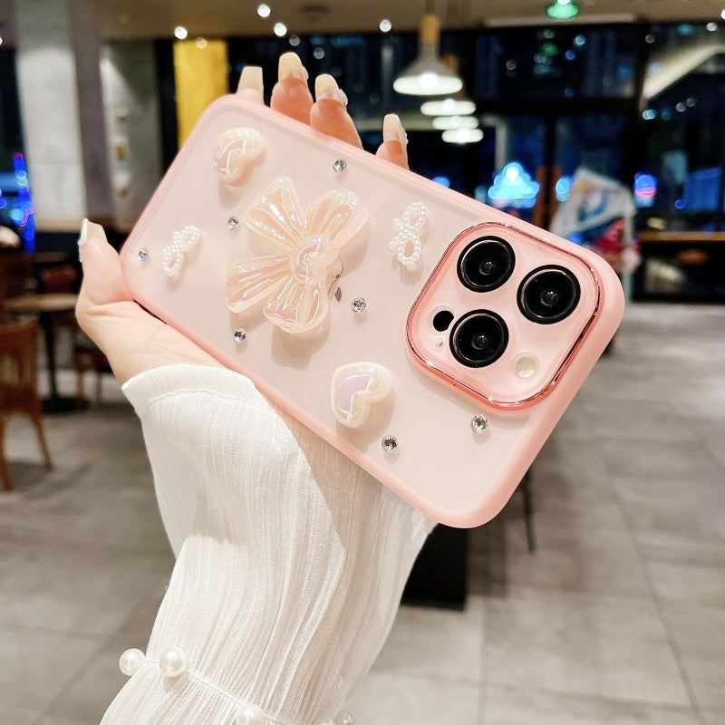 Black Elegant Bow Heart Pearl iPhone Case