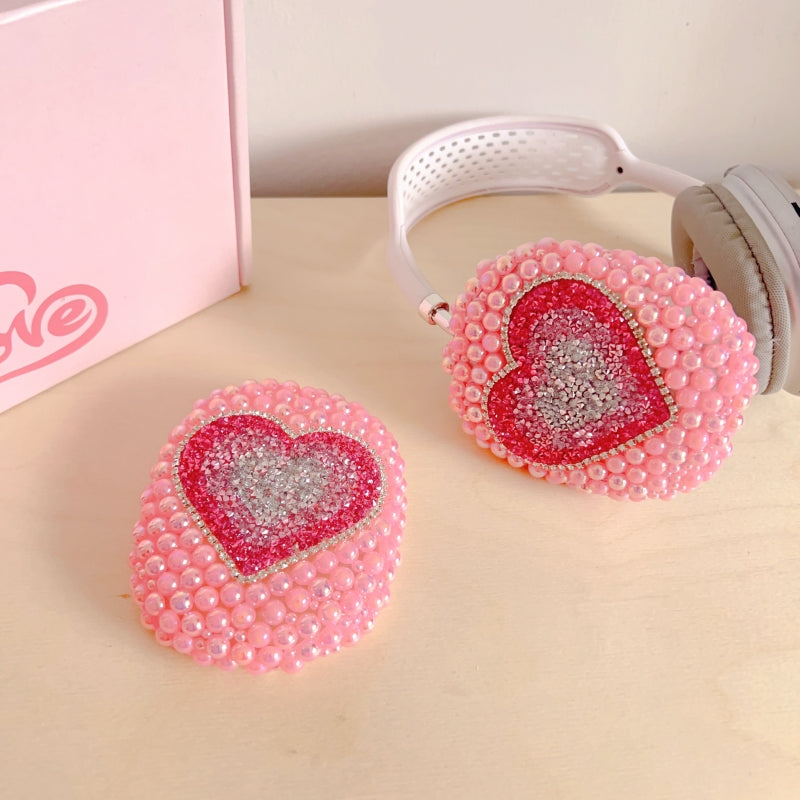 Sparkling Rhinestones Heart-shaped Pearl Iridescent AirPods Max Case
