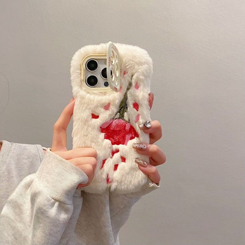 Fuzzy Floral Rose Pink iPhone Case