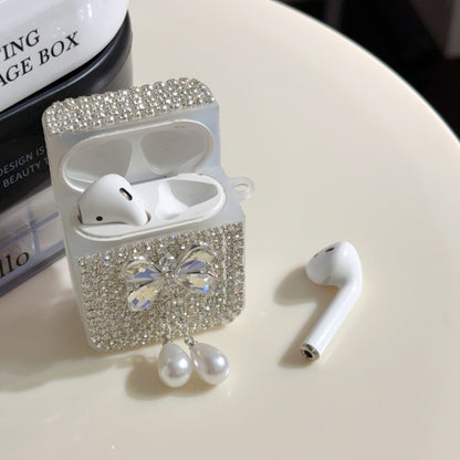 White Teardrop Rhinestone Butterfly AirPods Case