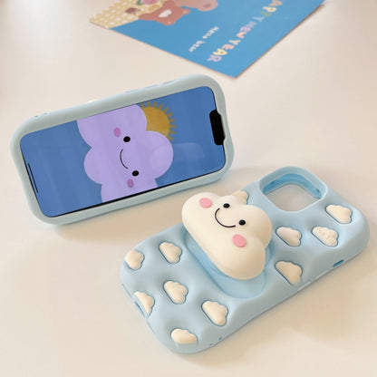 Cute White Cloud Stand Sky Blue iPhone Case
