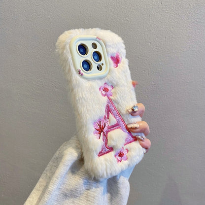 White Fuzzy Letter A with Flowers iPhone Case
