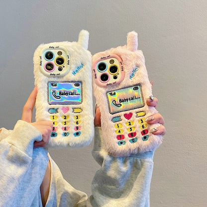 White Retro Handset Plush iPhone Case