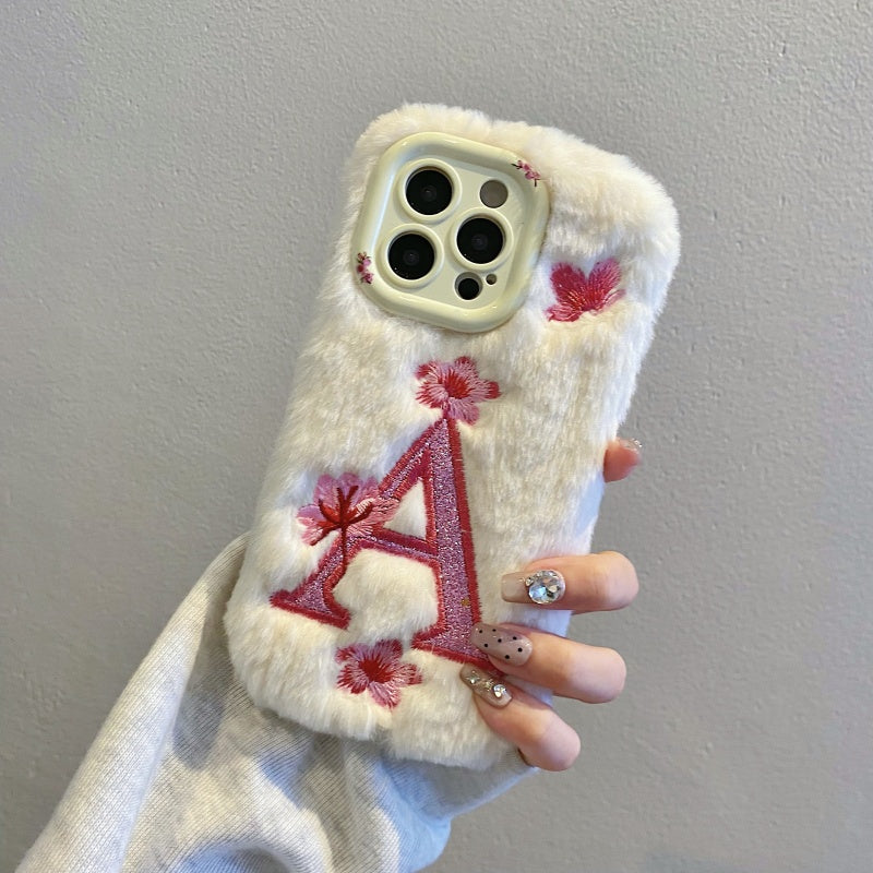 Pink Fuzzy Letter A with Flowers iPhone Case