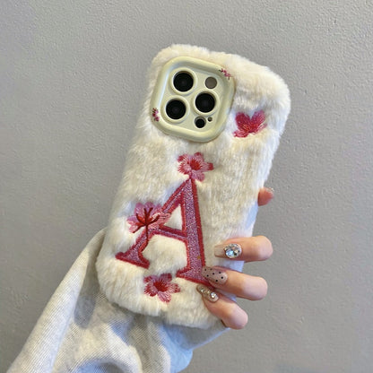 Pink Fuzzy Letter A with Flowers iPhone Case