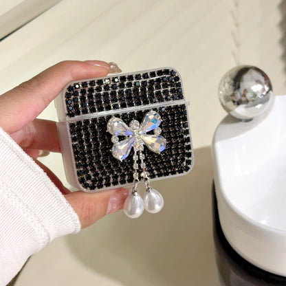 White Teardrop Rhinestone Butterfly AirPods Case