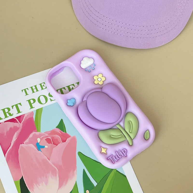 Purple Tulip iPhone Case with Stand