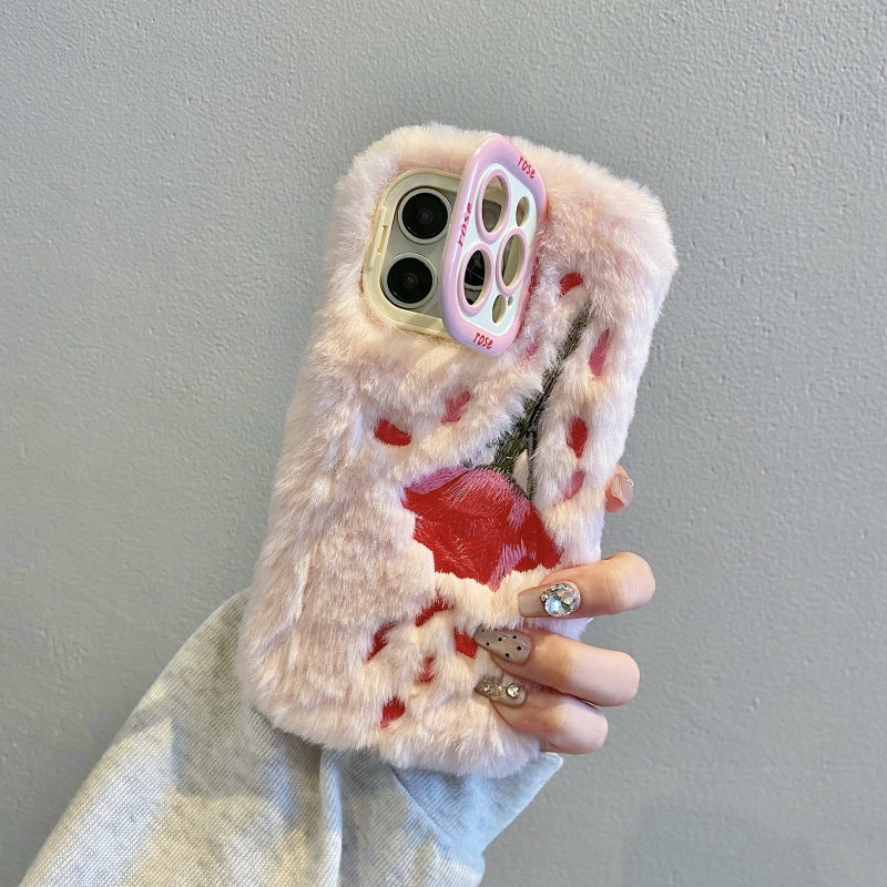 Fuzzy Floral Rose Pink iPhone Case