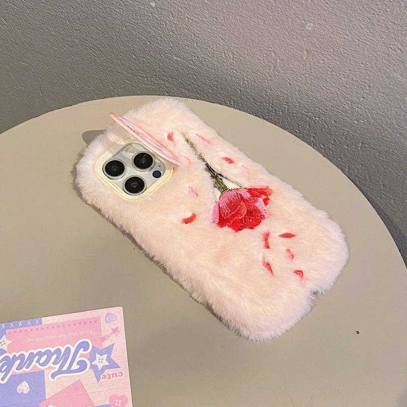 Fuzzy Floral Rose Pink iPhone Case
