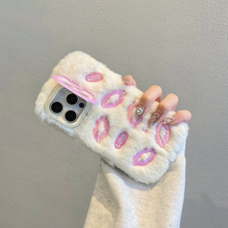 White Multi-Lips Plush iPhone Case