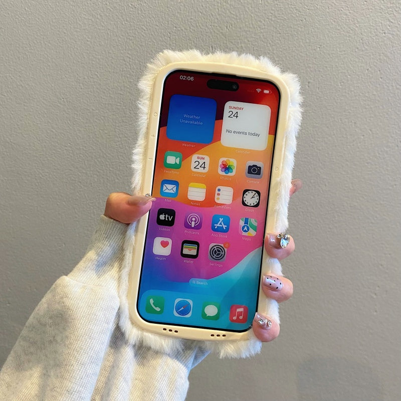 White Butterfly & Heart Plush iPhone Case With Stand