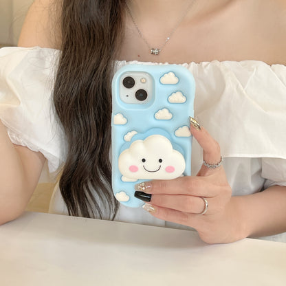 Cute White Cloud Stand Sky Blue iPhone Case
