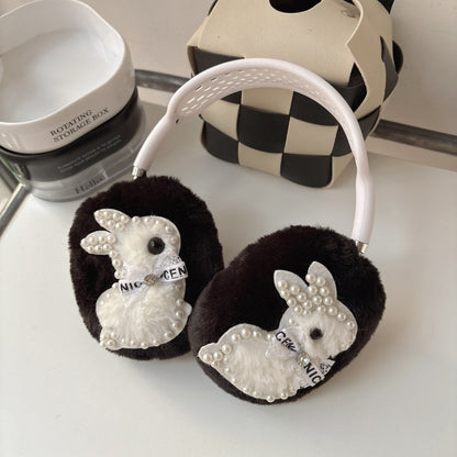 Pearl Bunny Plush Black AirPods Max Case