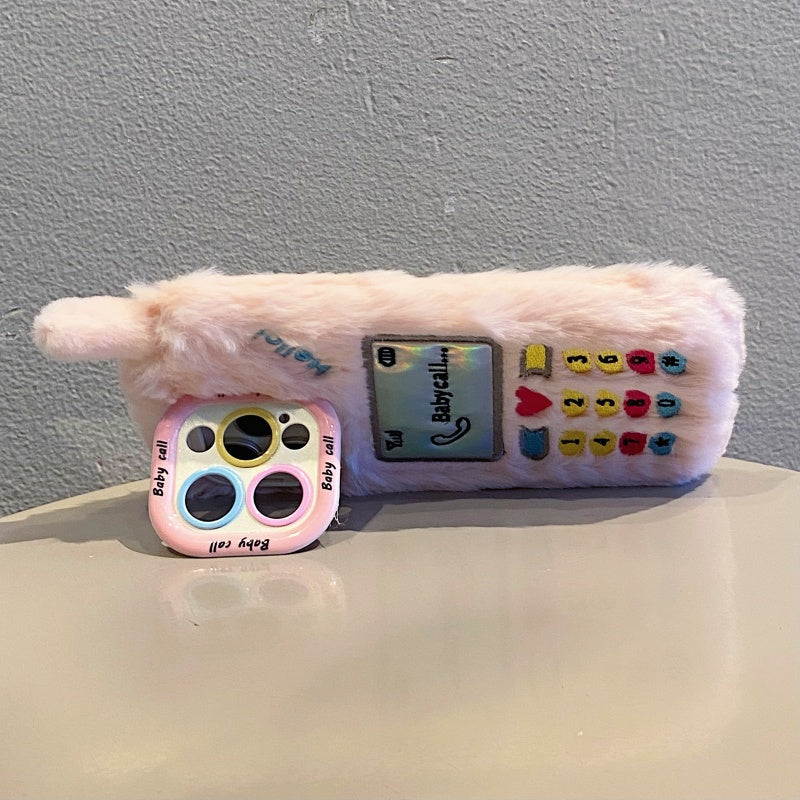 White Retro Handset Plush iPhone Case