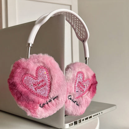 Glitter Heart Plush Gray AirPods Max Case