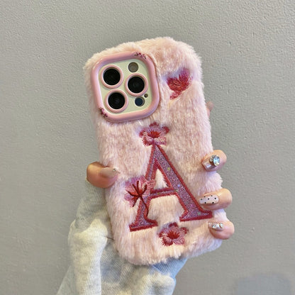 White Fuzzy Letter A with Flowers iPhone Case