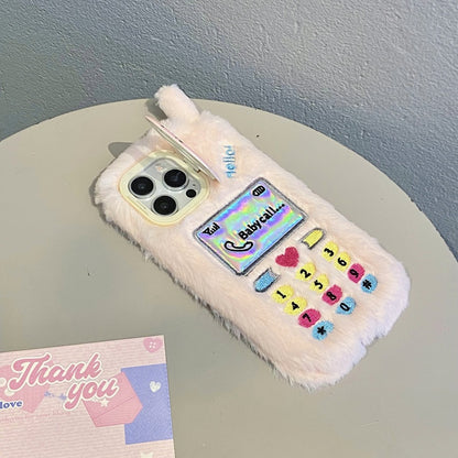 White Retro Handset Plush iPhone Case