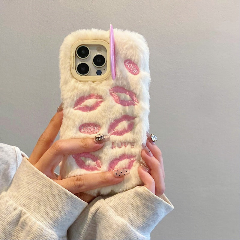 White Multi-Lips Plush iPhone Case