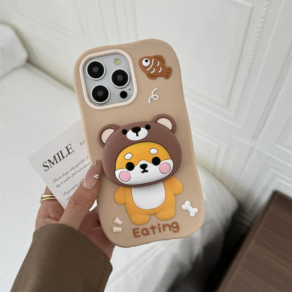 Bear-Hat Shiba Inu Stand & Fish iPhone Case