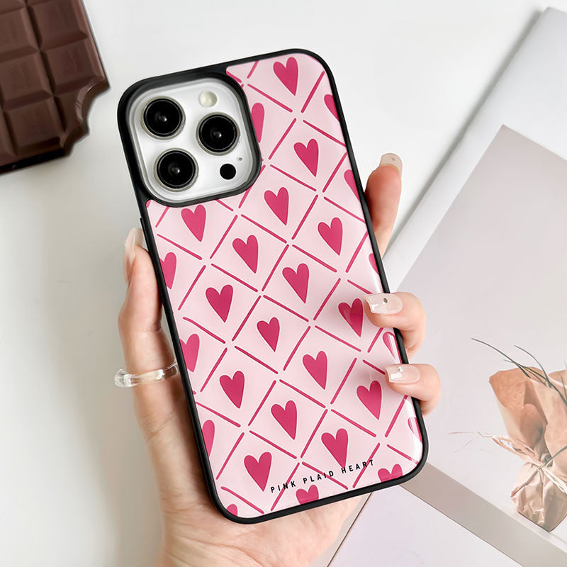 Pink Plaid Heart iPhone Case