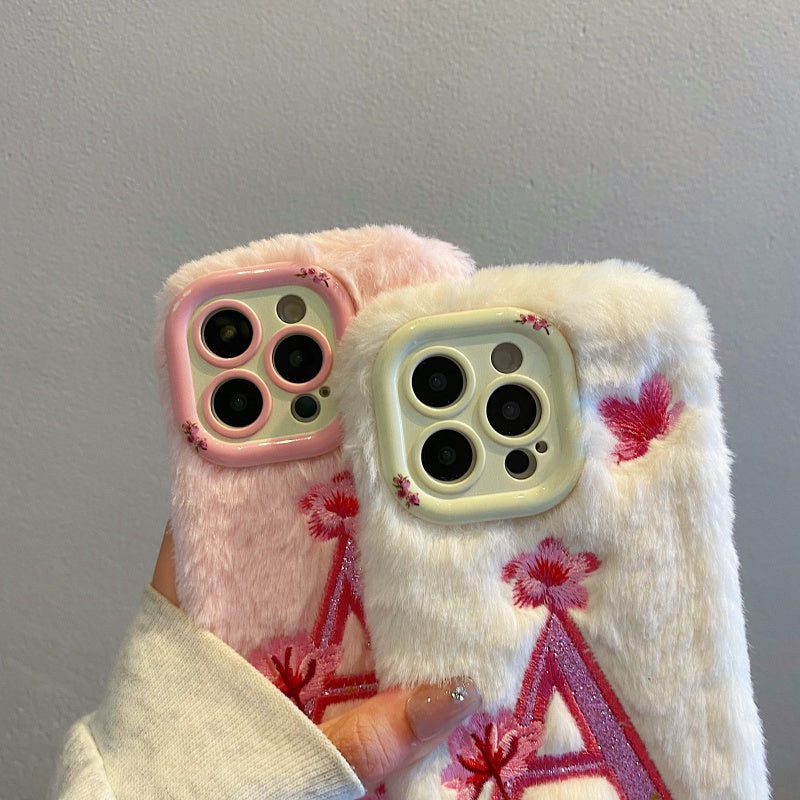 Pink Fuzzy Letter A with Flowers iPhone Case