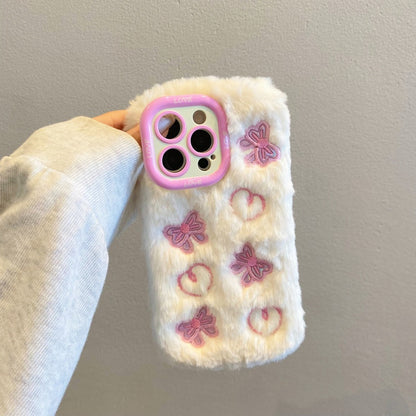 Pink Butterfly & Heart Plush iPhone Case With Stand